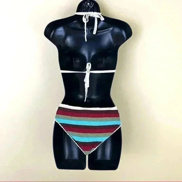 Hotkiss Knitted Striped Spaghetti Strap Tie Accent Bikini Set Size M - Picture 9 of 14